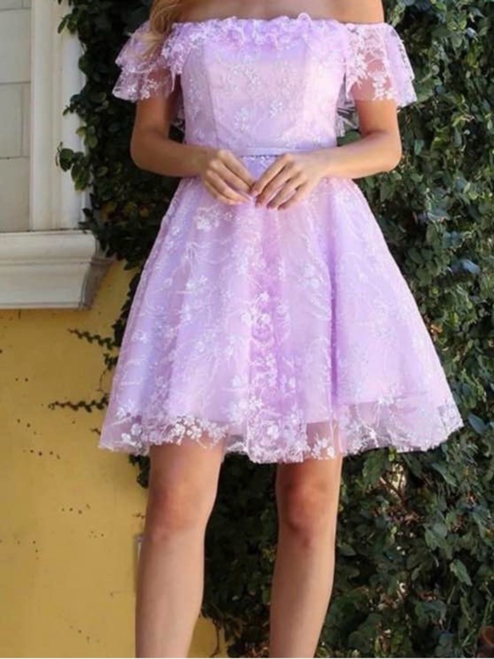 ADORA Lilac Off-Shoulder Lace Party Dress